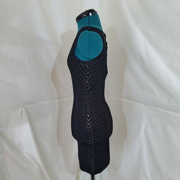 Guess Delilah Pointelle Knit Bodycon Black Dress with Strappy Back - Size Medium - Picture 4 of 10